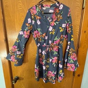 Blush Floral Long Sleeve Dress - Pink and Gray